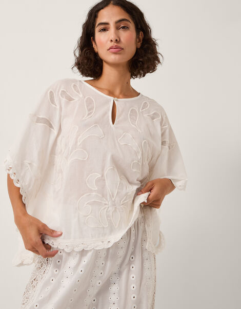 Aija Cutwork Boxy Blouse, White (WHITE), large