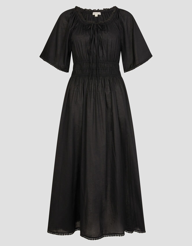 Nora Short Sleeve Cotton Midi Dress, Black (BLACK), large