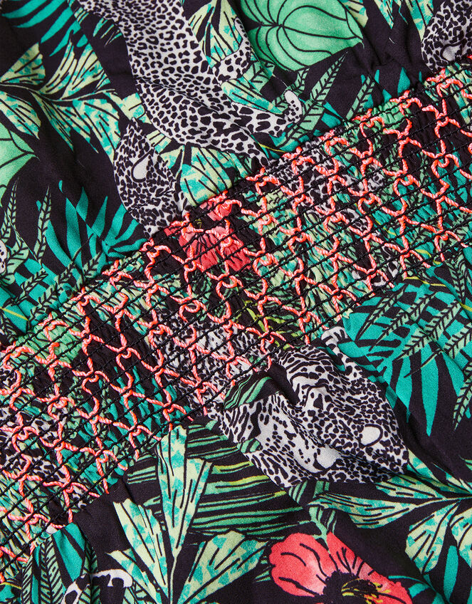 Palm Print Shirred Playsuit in Recycled Polyester , Multi (MULTI), large