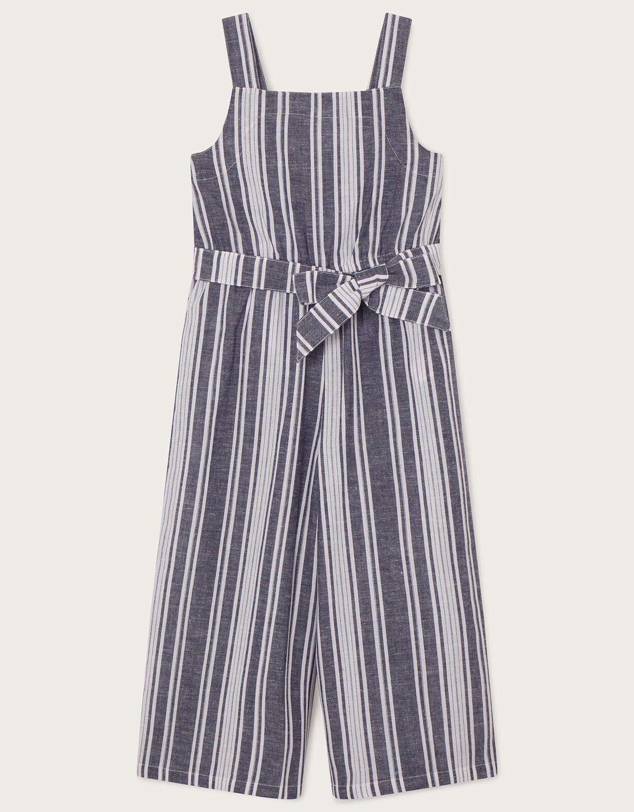 Blue and white striped linen jumpsuit hotsell