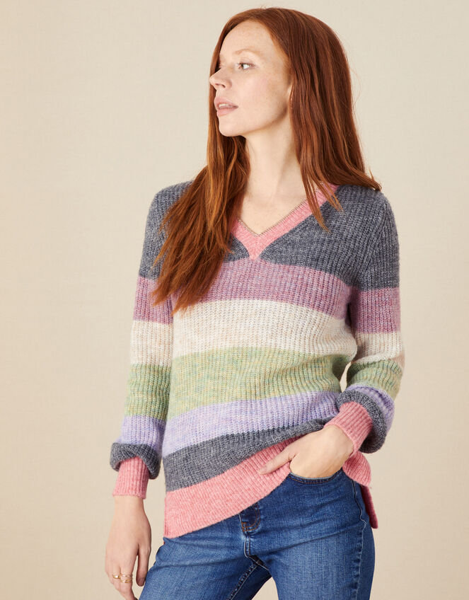 Stripe V Neck Jumper, Multi (MULTI), large