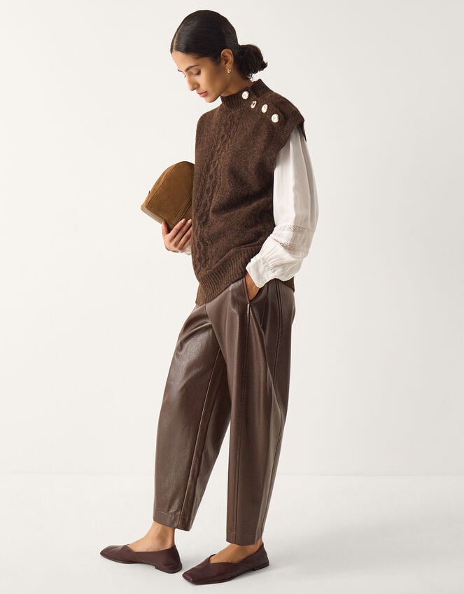 Coli High Neck Cable Knit Vest, Brown (CHOCOLATE), large