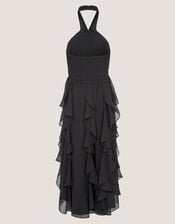 Arizona Halter Ruffle Prom Dress, Black (BLACK), large