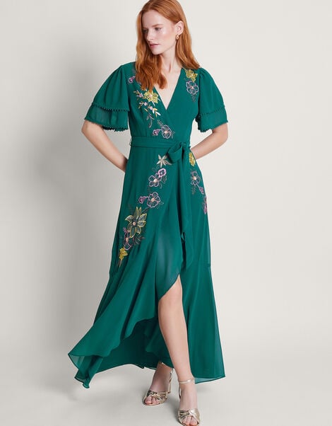 Wanda Floral Embellished Dress, Teal (TEAL), large