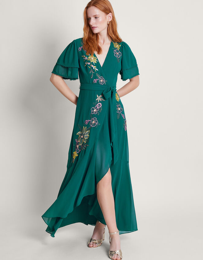 Wanda Floral Embellished Dress, Teal (TEAL), large