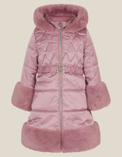 Jewel Heart Quilted Padded Coat, Pink (PINK), large