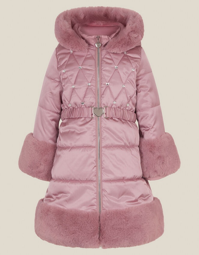 Jewel Heart Quilted Padded Coat, Pink (PINK), large