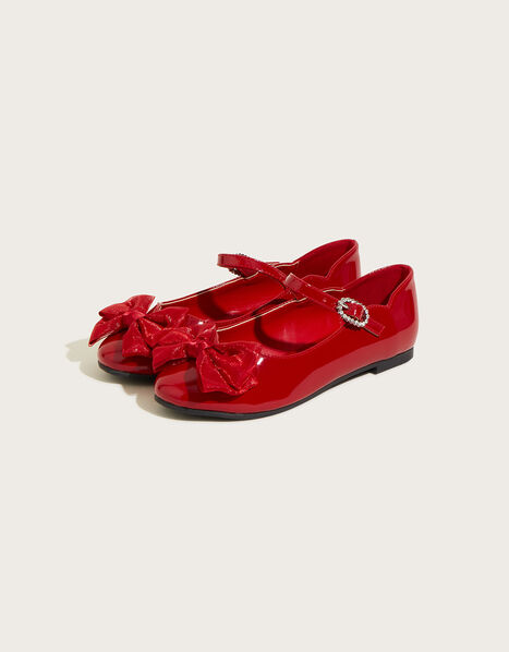Patent Bow Ballerina Flats Red, Red (RED), large