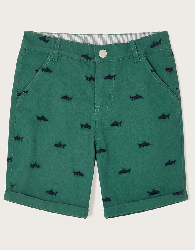Shark Embroidered Chino Shorts, Green (GREEN), large