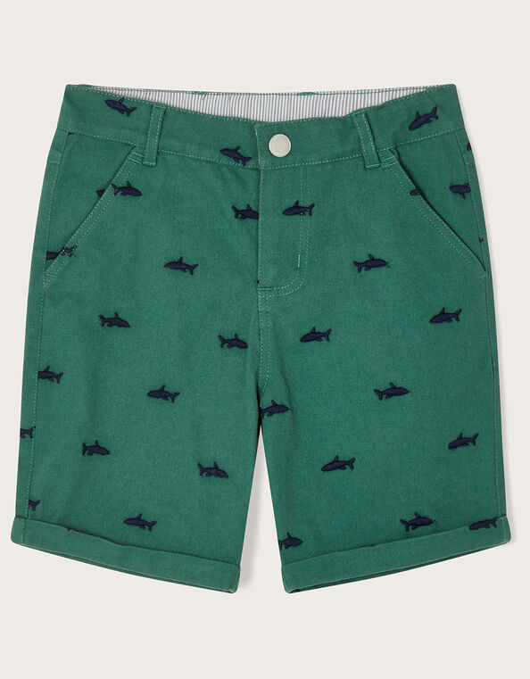 Shark Embroidered Chino Shorts, Green (GREEN), large
