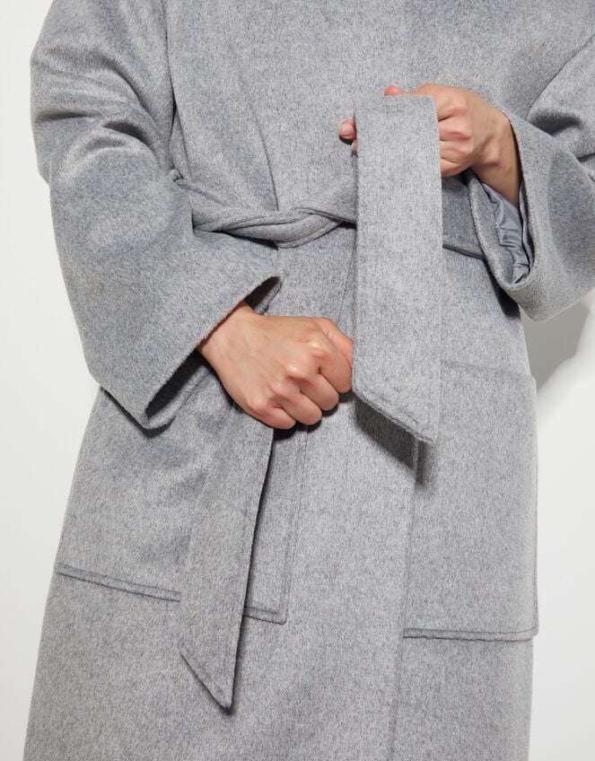 Cassie Long Belted Coat, Gray (GREY), large