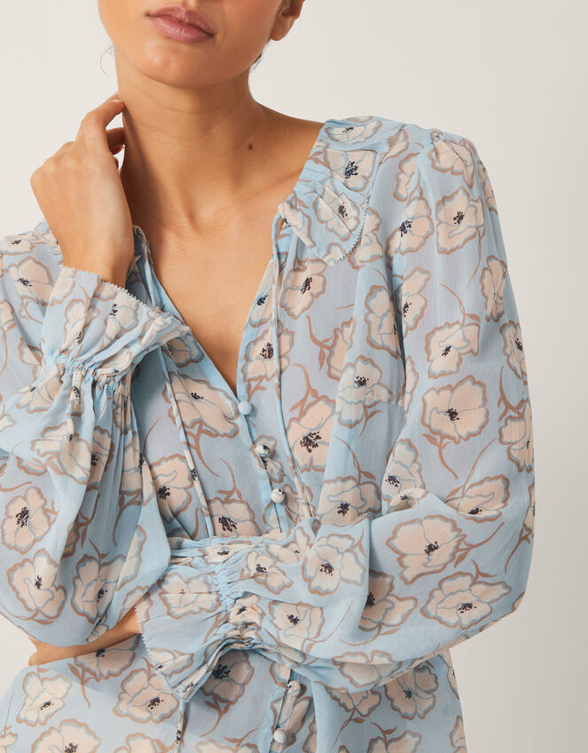 Chloe Floral Ruffle Blouse, Blue (BLUE), large