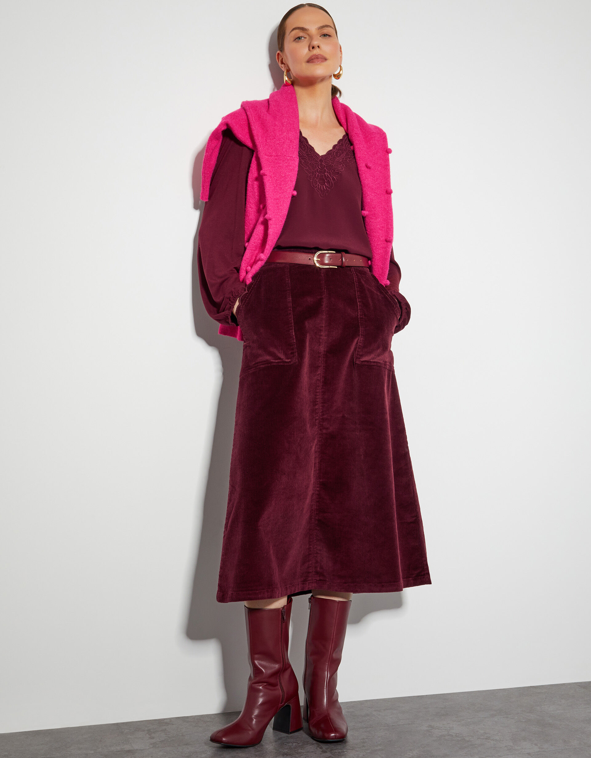 Red cord midi skirt hot sale