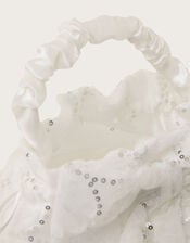 Sequin Ruffle Bow Pouch Bag, , large