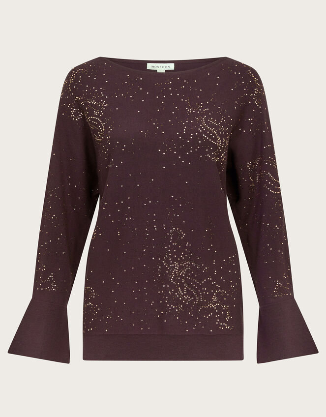 Hope Sparkle Stud Raglan Jumper, Brown (CHOCOLATE), large