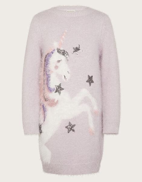 Unicorn Fluffy Knit Jumper Dress, Purple (LILAC), large