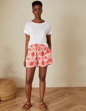 Medallion Print Shirred Waist Shorts in LENZING™ ECOVERO™, Cream (CREAM), large