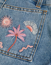 Embroidered Denim Shorts, Blue (BLUE), large