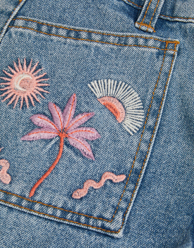 Embroidered Denim Shorts, Blue (BLUE), large