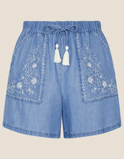 Denim Embellished Shorts, Blue (BLUE), large