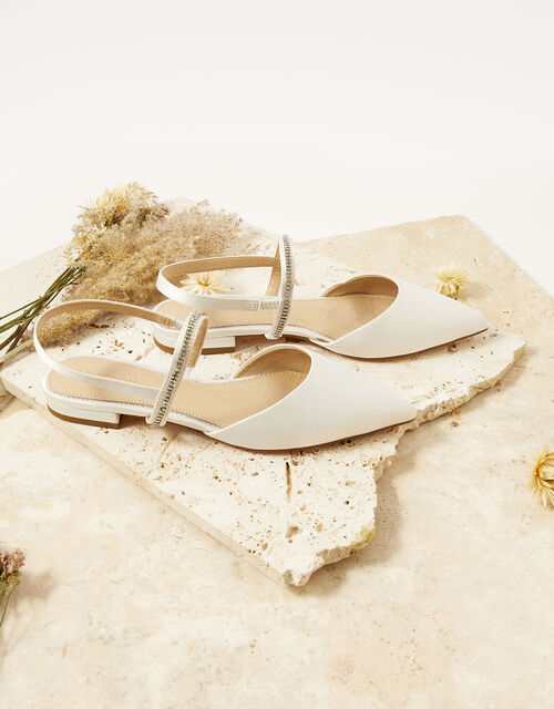 Diamante Trim Flat Bridal Shoes, Ivory (IVORY), large