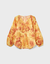East Nikki Floral Print Blouse, Orange (RUST), large