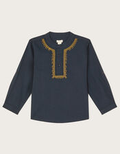 Kurta Embroidered Longline Shirt, Blue (NAVY), large