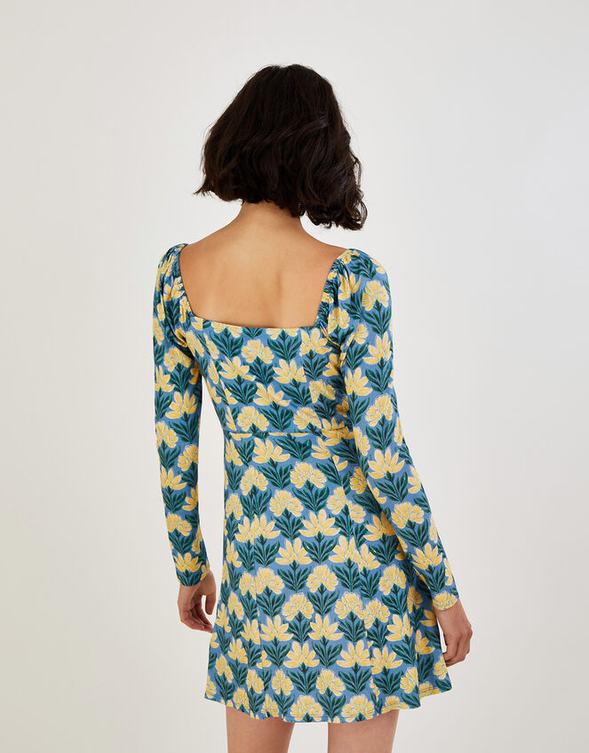 Heritage Floral Square Neck Jersey Dress, Blue (BLUE), large