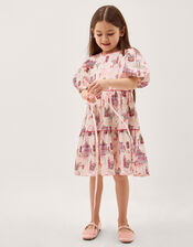 London Print Puff Sleeve Dress, Ivory (IVORY), large