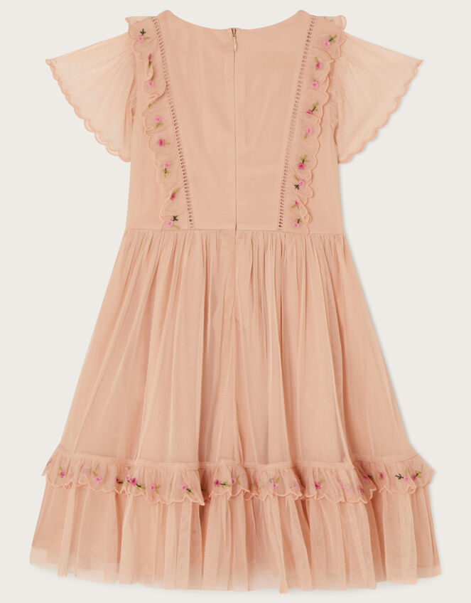 Embroidered Mesh Frill Dress, Pink (PINK), large