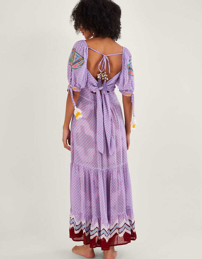 Chevron Trim Print Maxi Dress, Purple (LILAC), large