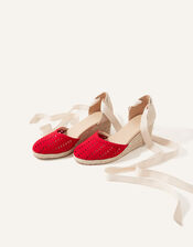 Cut-Out Detail Tie Up Espadrille Wedges, Red (RED), large