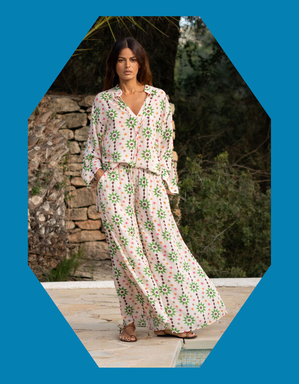 La Galeria Elefante Star Print Wide Leg Trousers, Orange (PEACH), large