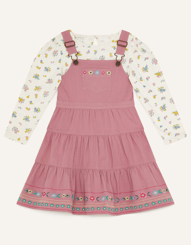 Twill Pinny Dress with Ditsy Tee, Pink (PINK), large