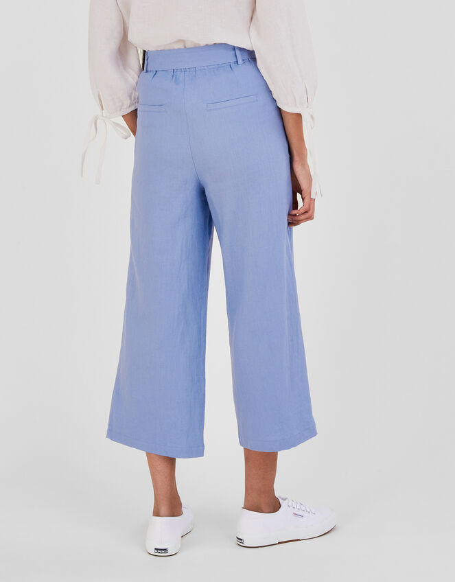 Livia Belted Linen Culottes, Blue (BLUE), large