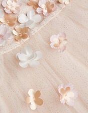 Darcie 3D Flower Glitter Tulle Dress, Gold (GOLD), large