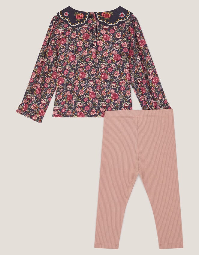 Baby Floral Blouse & Leggings Set, Blue (NAVY), large
