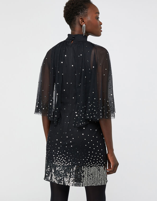 Kimberley Sequin Cape Dress, Black (BLACK), large