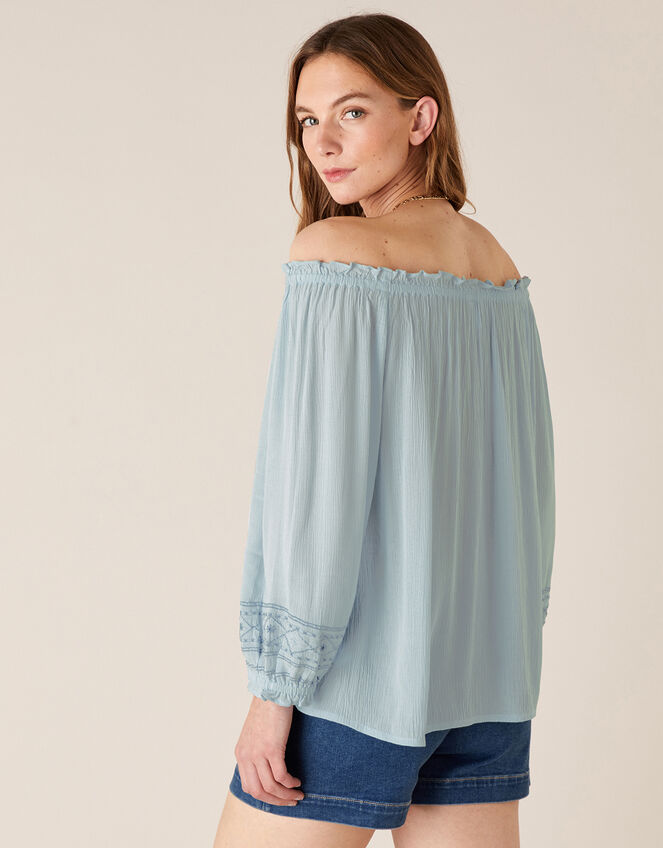 Embroidered Off-the-Shoulder Top, Blue (DENIM BLUE), large