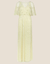 Margo Embellished Shorter Length Dress in Recycled Polyester, Yellow (YELLOW), large