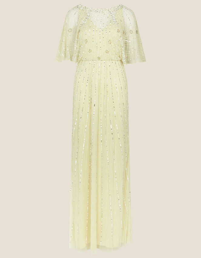 Margo Embellished Shorter Length Dress in Recycled Polyester, Yellow (YELLOW), large