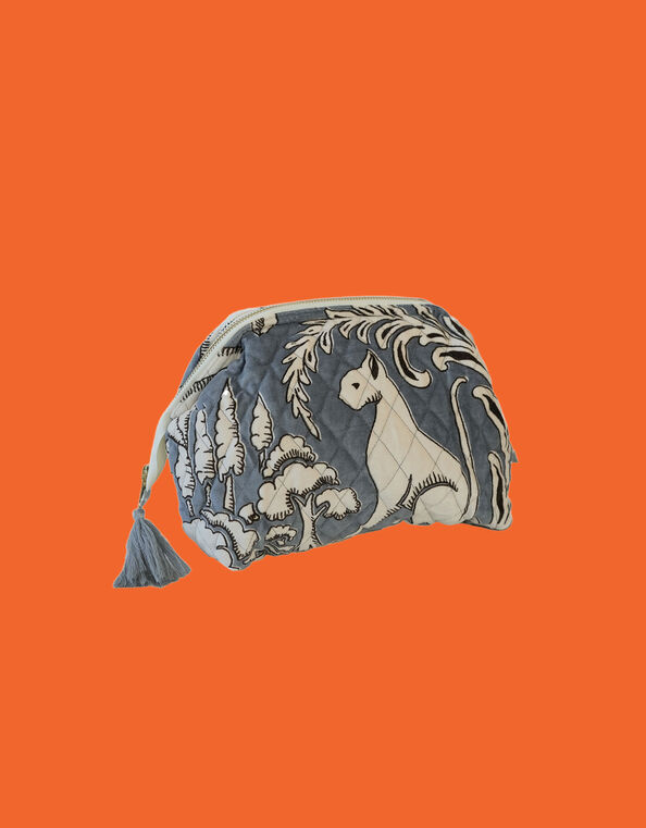 One Hundred Stars Sphinx Velvet Pouch, Gray (GREY), large