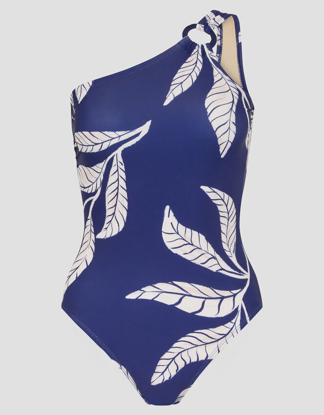 Dinah One-Shoulder Leaf Print Swimsuit, Blue (NAVY), large