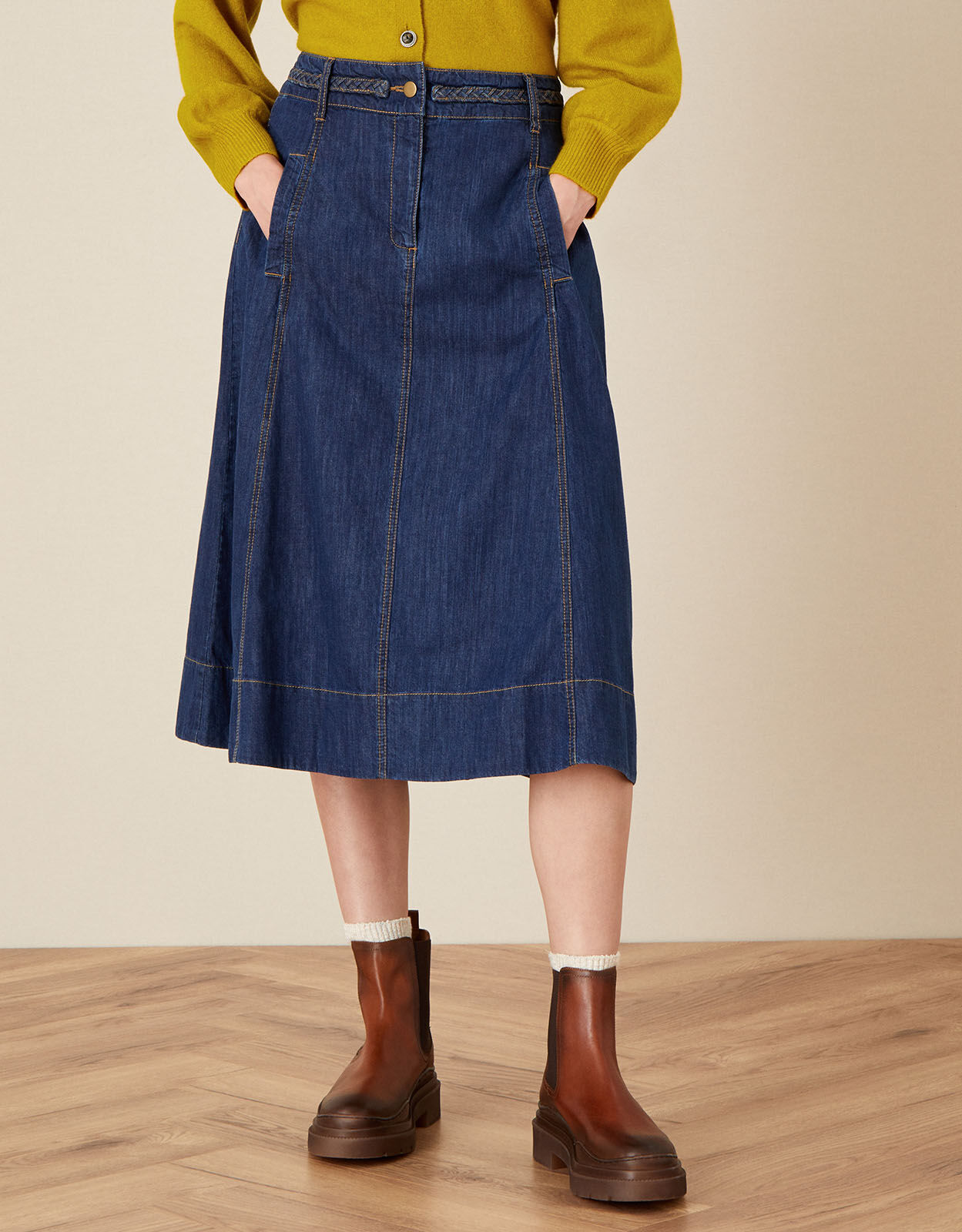 a line denim skirt