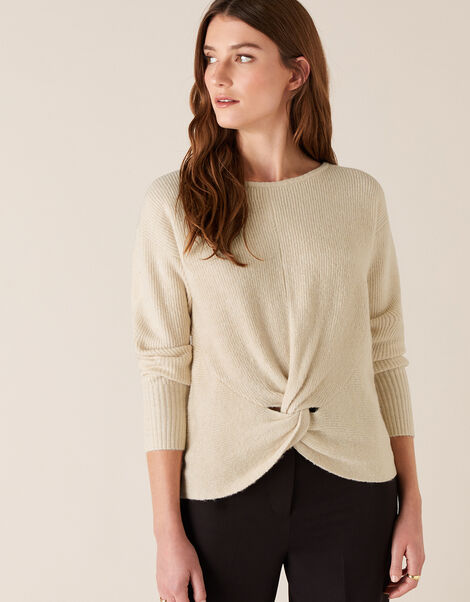 Twist Front Knit Jumper Ivory, Ivory (IVORY), large