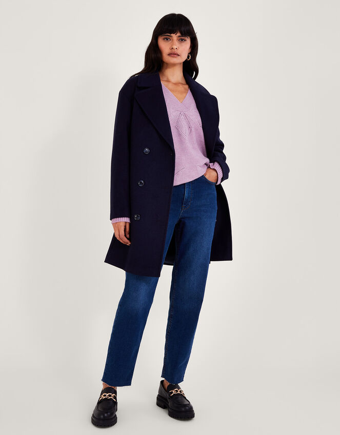 V-Neck Pointelle Jumper, Purple (PURPLE), large