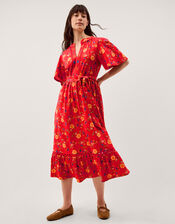 Libby Floral Jersey Midi Dress , Red (RED), large