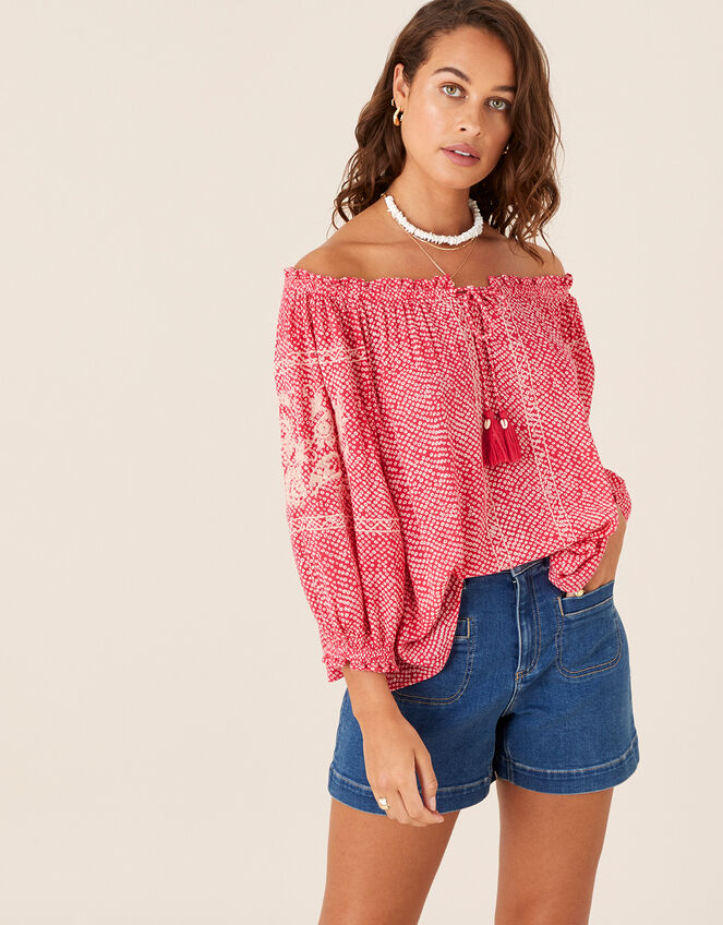 Printed Off-Shoulder Top, Pink (PINK), large