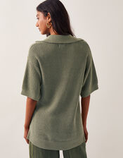 Cece Short Sleeve Collar Jumper, Green (KHAKI), large