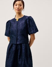 Juliana Floral Jacquard Midi Dress, Blue (NAVY), large